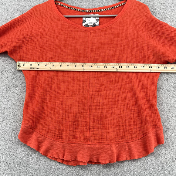 Anthropologie Postmark Top Womens Small Orange Crinkle Gauze Front Raw Edge Boho - Picture 5 of 11